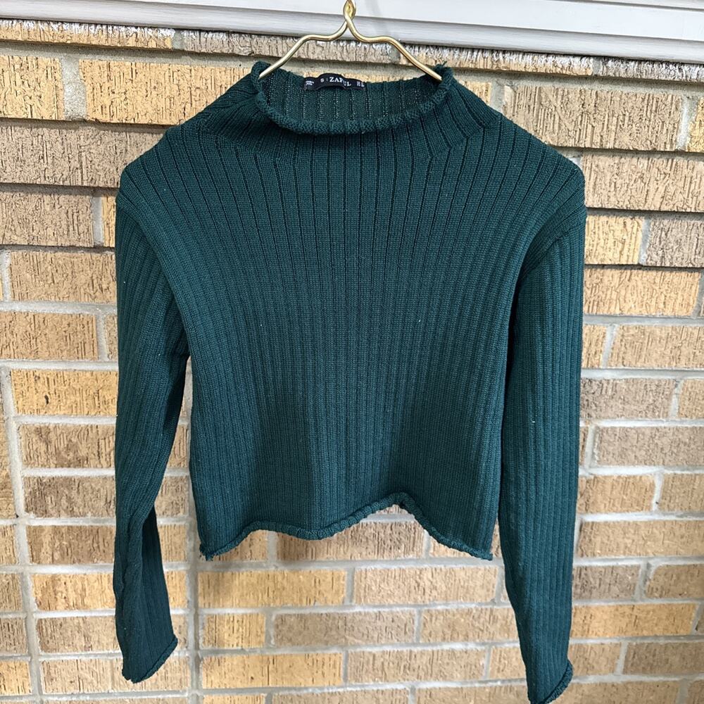 Zaful Women’s Sz 4 Rolled Neck Knit Cropped Sweater Forest Green Dark Academia
